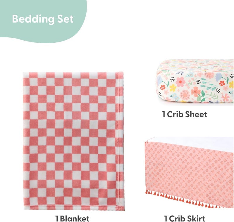 The Peanut Shell Baby Crib Bedding Set for Girls - 3 Pieces - Newborn, Infant & Toddler Bed - Pink Baby Blanket Set with Fitted Crib Sheet, Dust Ruffle - Wildflower Boho Floral Girl Nursery Décor - Image 2